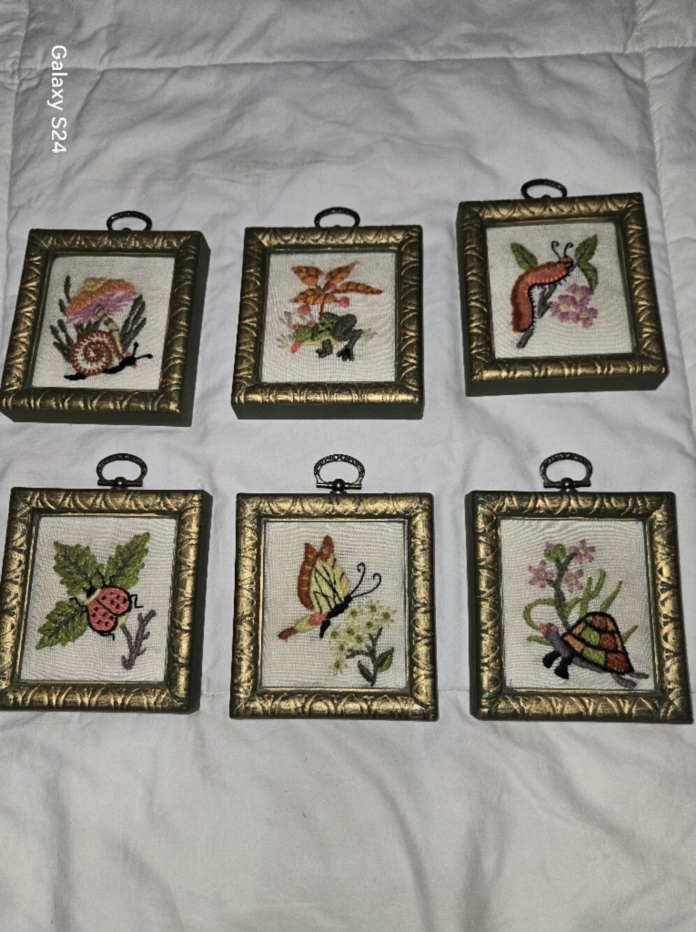 Handmade Vintage Needlepoint Animals Butterfly Turtle Ladybug Frog Snail Caterpi